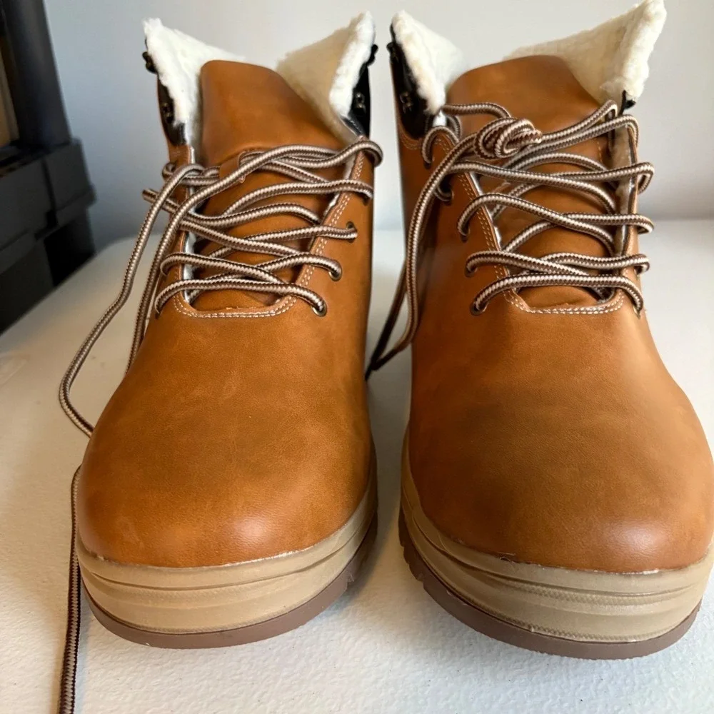 ANEFUN Mens Brown Snow Winter Boots Lace Up Fur‎ Lined Size 11